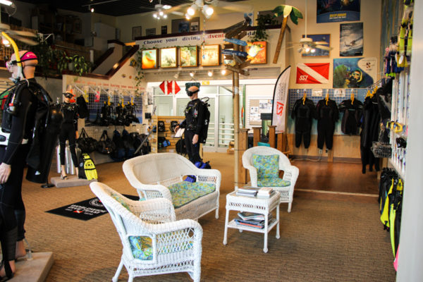 View of the store from the front door once you enter and turn to the right into the snorkeling area.